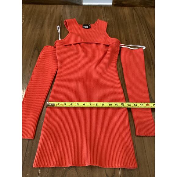 Herve By Herve Leger Orange Ribbed Knit Long Sleeve Cold Shoulder Mini Dress M - Picture 5 of 9